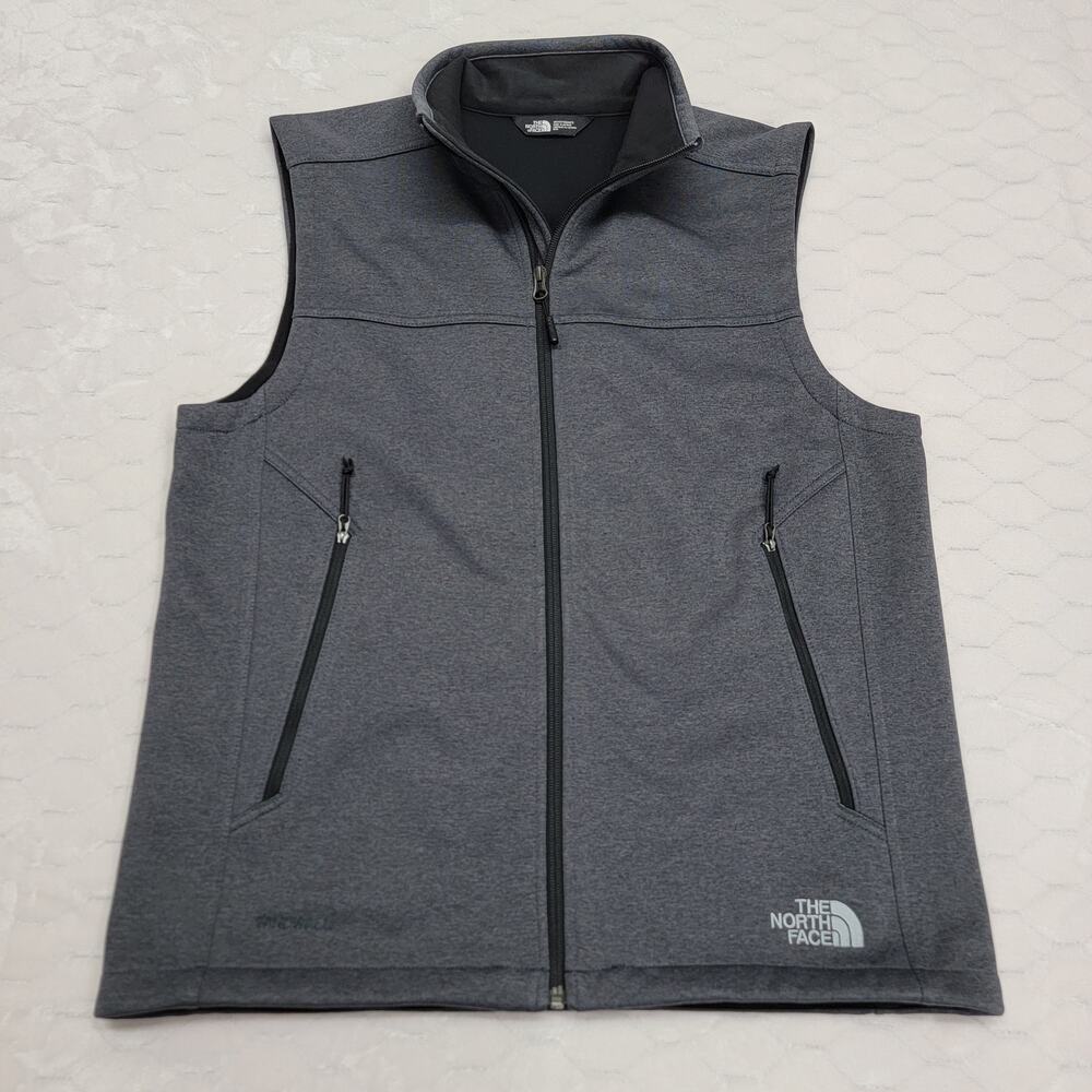 The North Face Mens Medium Gray Windwall Softshell Vest Fleece Lined Full Zip